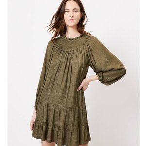 NWT LOFT Smocked Yoke Swing Dress in color Fresh Ivy (olive green) Medium Petite